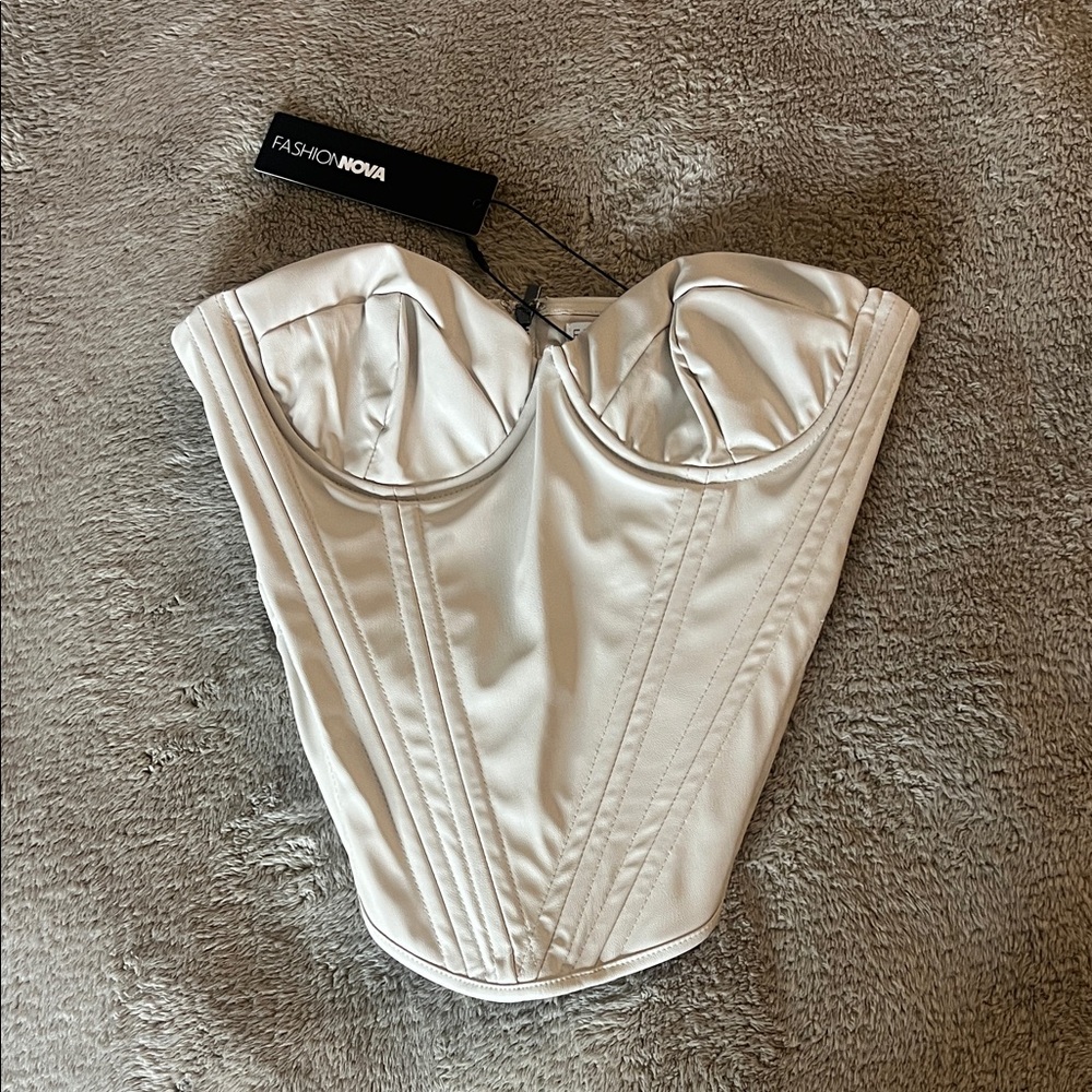 Fashion Nova Ivory Faux Leather Bustier Corset Top